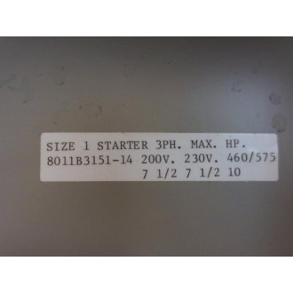 Ward Leonard 8011B3151-14 Starter Enclosure 8011B315114 - New No Box