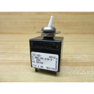 SensataAirpax T21-62-3.00A-06-21B-V Magnetic Hydraulic Circuit Breaker T2162300A0621BV - Used