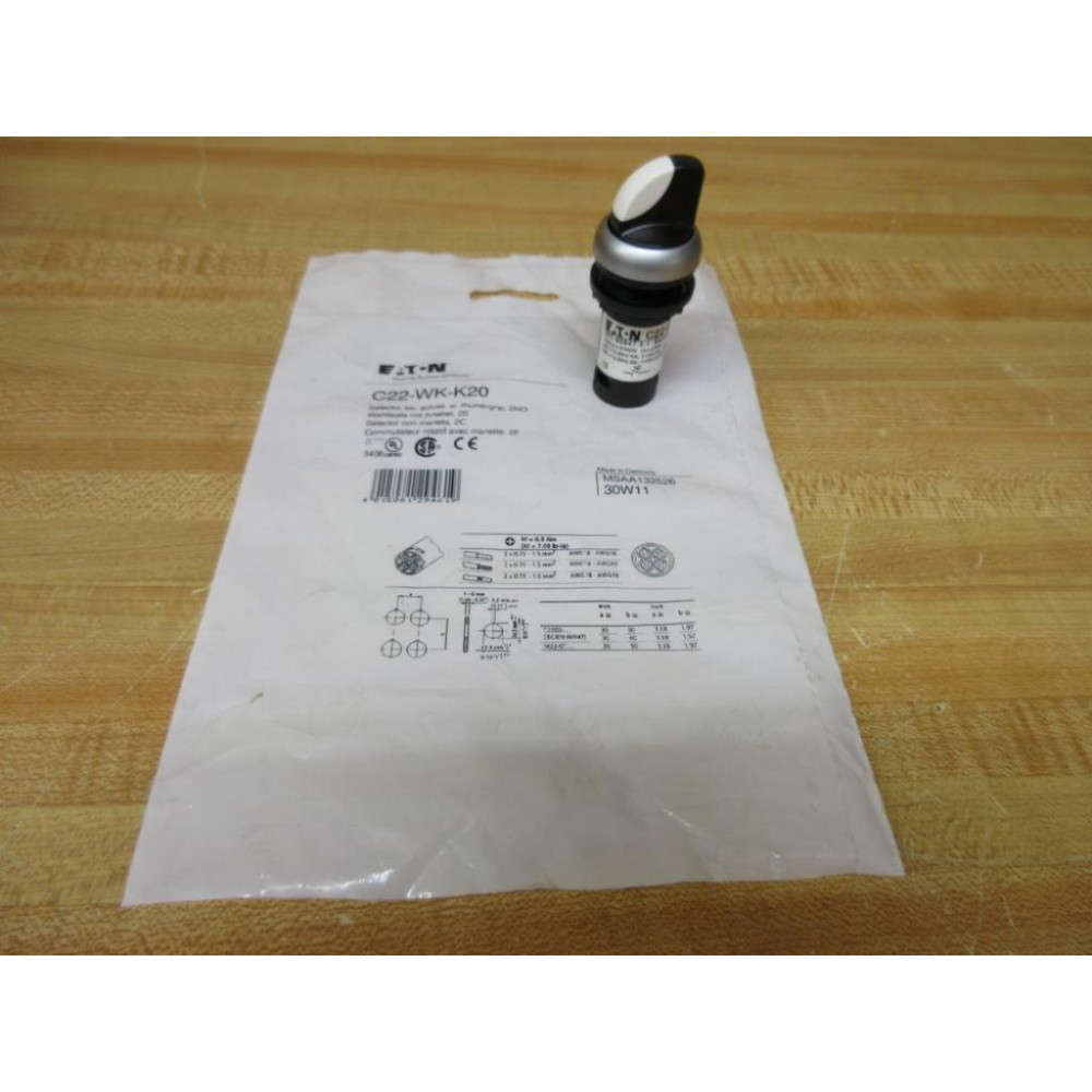 Eaton C22-WK-K20 Selector Switch C22WKK20