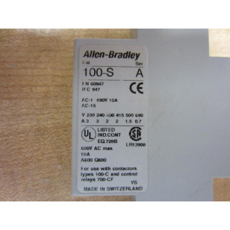 Allen Bradley 100-S Contact Block 100S Ser A B10