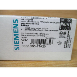 Siemens 3SB3 500-1TA20 E-Stop Button 3SB35001TA20 W Base & Clip
