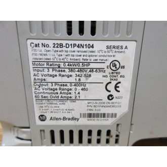 Allen Bradley 22B-D1P4N104 PowerFlex 40 AC Drive 22BD1P4N104 - Used