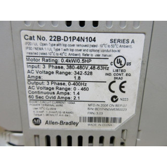 Allen Bradley 22B-D1P4N104 PowerFlex 40 AC Drive 22BD1P4N104 Cracked Case - Used