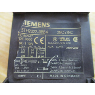 Siemens 3TH2-022-0BB4 Relay 3TH2022E - Used