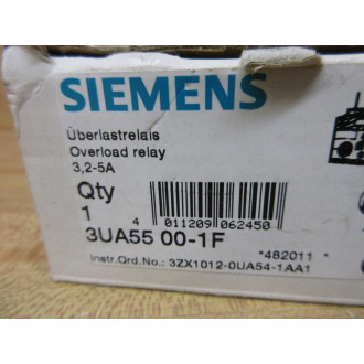 Siemens 3UA55 00-1F Overload Relay 3UA55001F