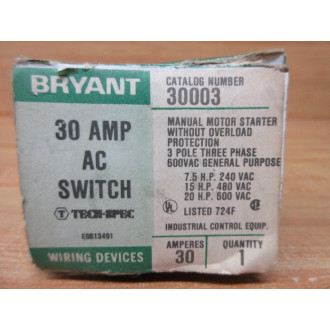 Bryant 30003 Hubbell Starter Switch Missing 1 Screw