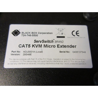 Black Box ACU3001A ServSwitch CAT5 KVM Micro Extender - New No Box