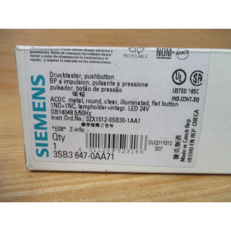 Siemens 3SB3 647-0AA71 Clear 3SB36470AA71 Complete