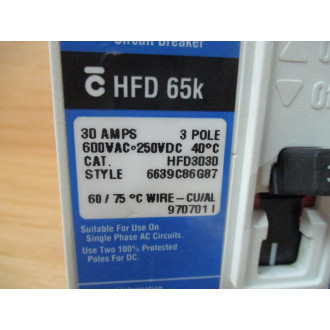 Cutler-Hammer HFD3030 Eaton 30A Circuit Breaker HFD3030L - New No Box