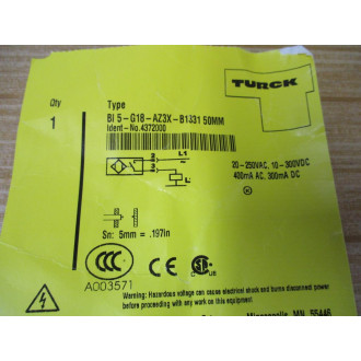 Turck BI 5-G18-AZ3X-B1331 50MM Proximity Switch 4372000