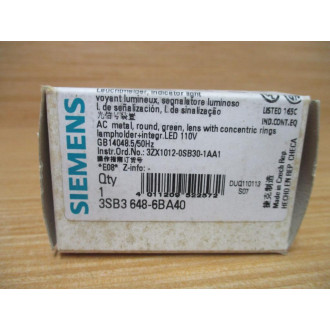 Siemens 3SB3 648-6BA40 Green 3SB3 648-6BA40 Complete