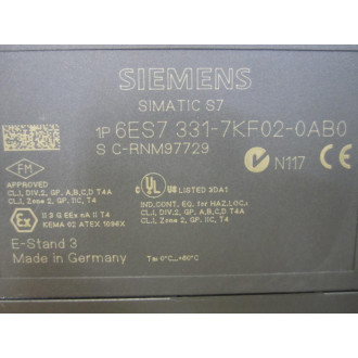 Siemens 6ES7 331-7KF02-0AB0 SIMATIC S7 Input Module E Stand: 3 WO Terminal Strip Cover - Used