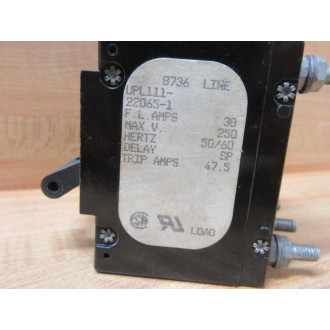 Airpax UPL111-22065-1 Circuit Breaker 38A 3 Pole UPL111220651 - Used