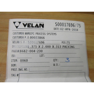 Velan 8682-004-230 Packing 8682004230 (Pack of 3)