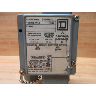 Square D 9012-GHW-1 Pressure Switch 9012GHW1 - Used