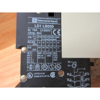 Telemecanique LD1 LB030 Motor Starter LD1LB030 WOut Protection Module - Used