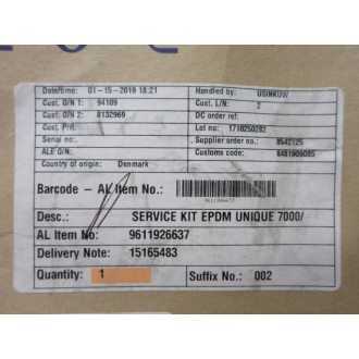Alfa Laval 9611926637 Service Kit For Wetted Parts