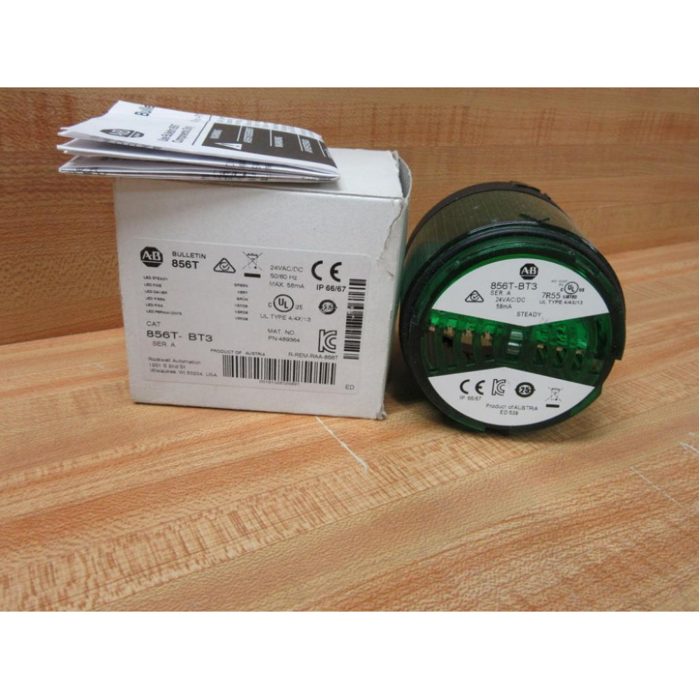 Allen Bradley 856T-BT3 Green LED Steady Stack Light 856TBT3 Allen Bradley 856T-BT3 Green LED Steady Stack Light 856TBT3