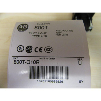 Allen Bradley 800T-Q10R Pilot Light 800TQ10R Ser U