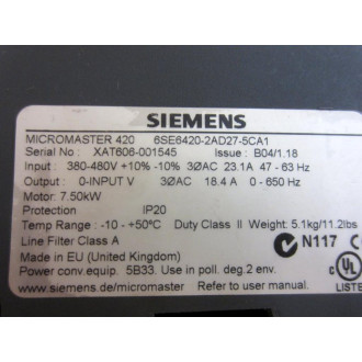 Siemens 6SE6420-2AD27-5CA1 Drive 6SE64202AD275CA1 Enclosure Only - Used
