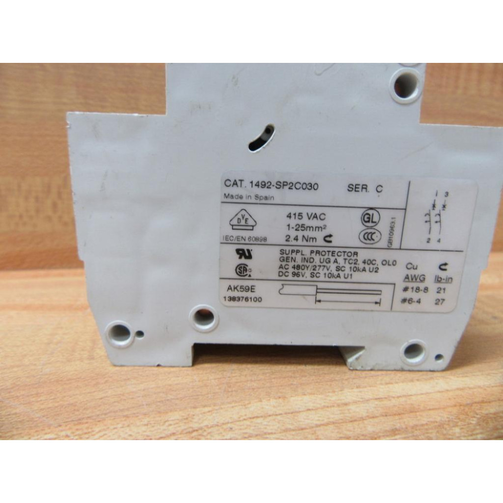 Allen Bradley 1492-SP2C030 Circuit Breaker 30A 2 Pole 1492SP2C030 - Used