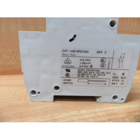 Allen Bradley 1492-SP2C030 Circuit Breaker 30A 2 Pole 1492SP2C030 - Used