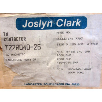 Joslyn Clark T77R040-26 TM Contactor T77R04026