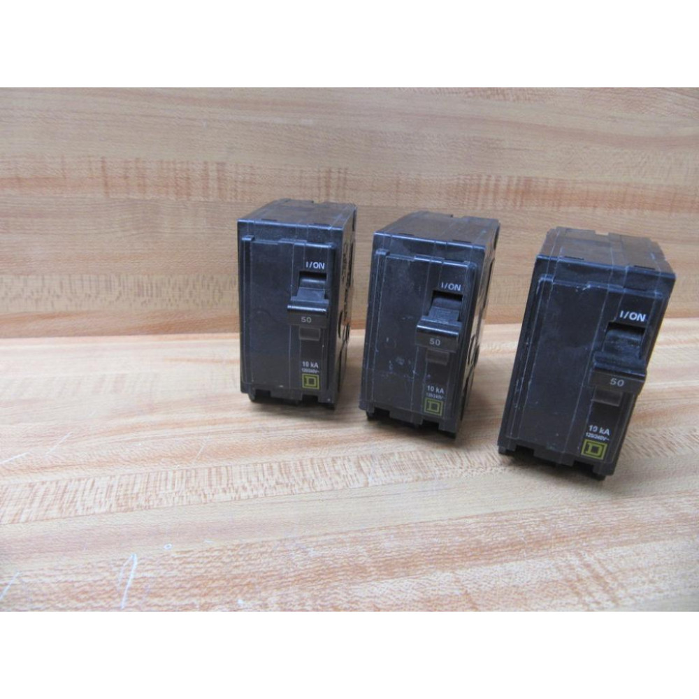 Square D QO250 Circuit Breaker 50A 2 Pole (Pack of 3) - Used