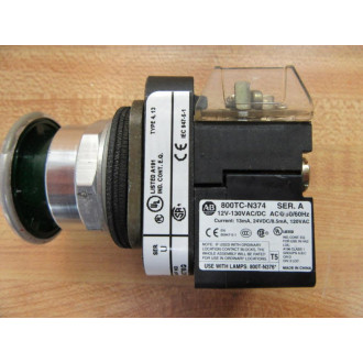 Allen Bradley 800T-FXMQH2GA7 Green Push-Pull Device WO LED Lamp - Refurbished