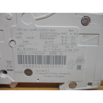 Allen Bradley 1489-M1D040 Circuit Breaker 4 AMP - New No Box