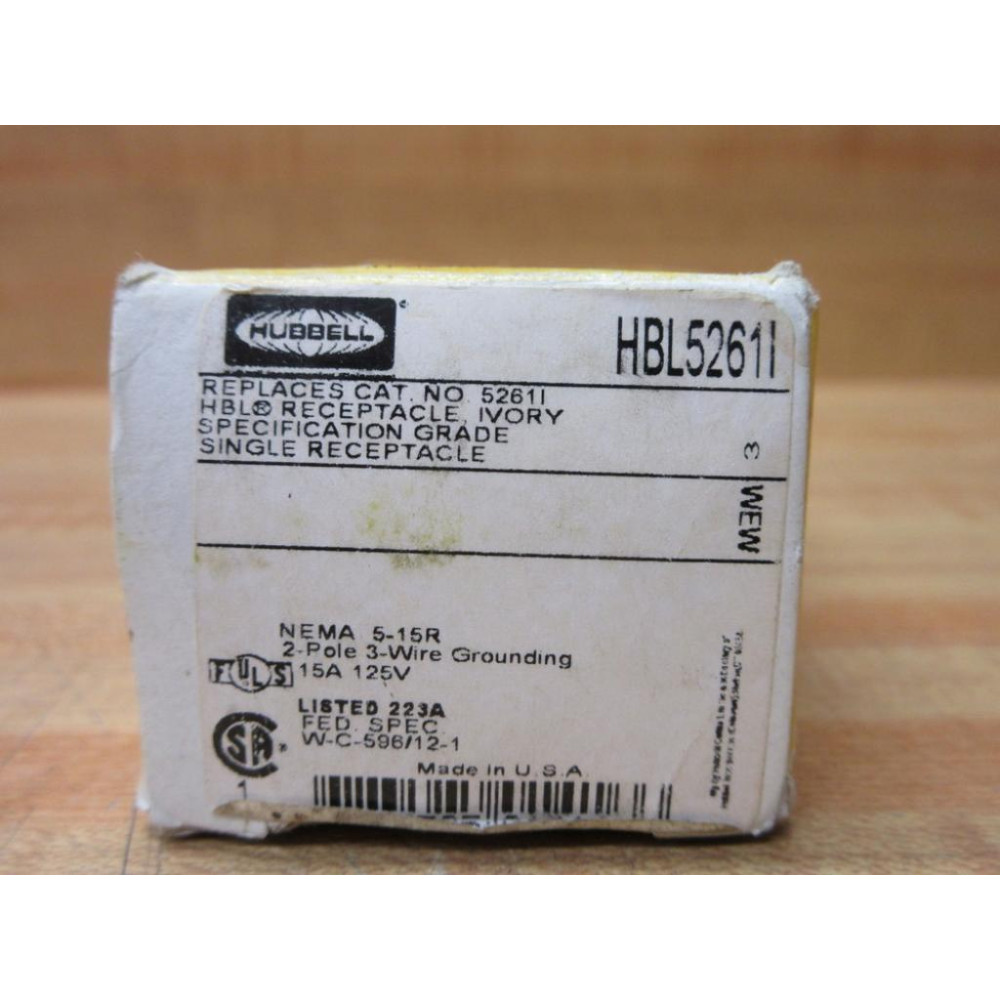 Hubbell HBL5261I Ivory Single Receptacle 5231I