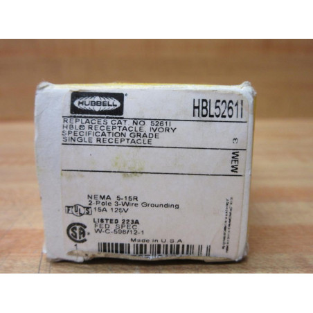 Hubbell HBL5261I Ivory Single Receptacle 5231I