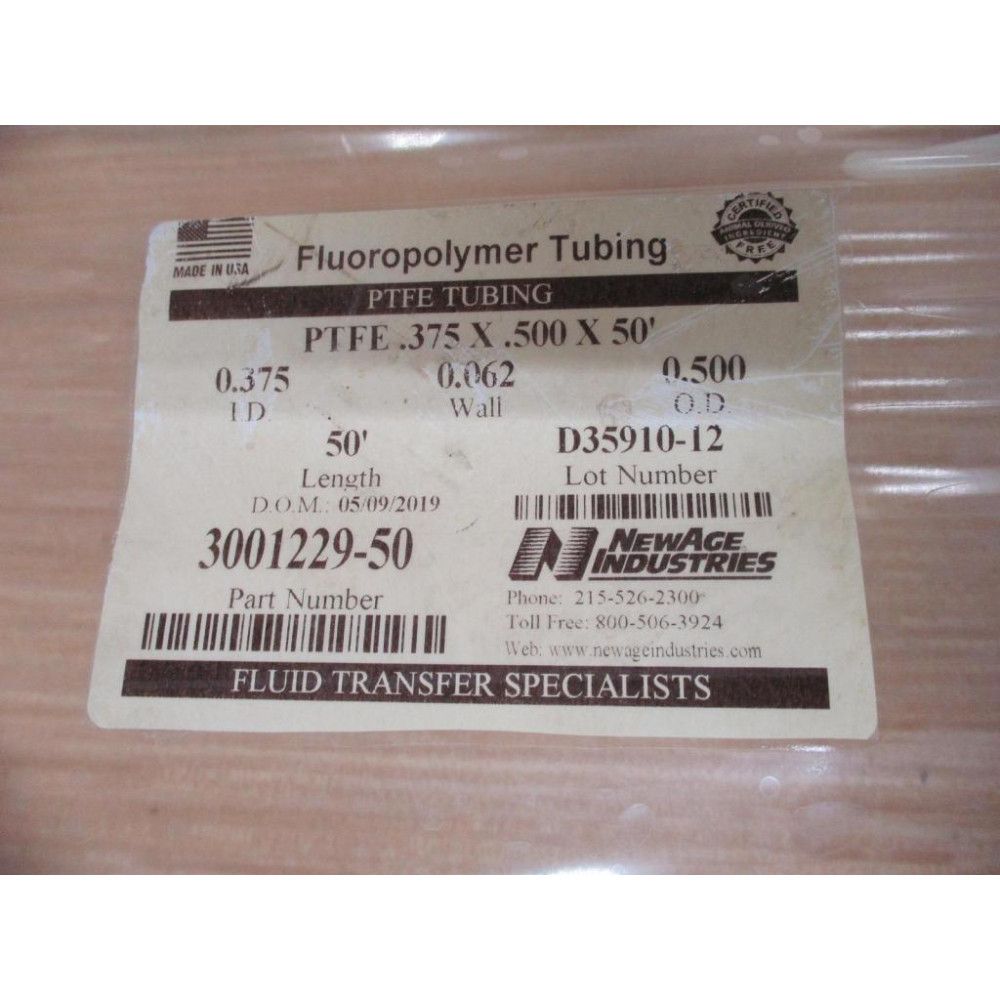New Age Industries 3001229-50 PTFE Tubing 300122950