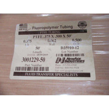 New Age Industries 3001229-50 PTFE Tubing 300122950