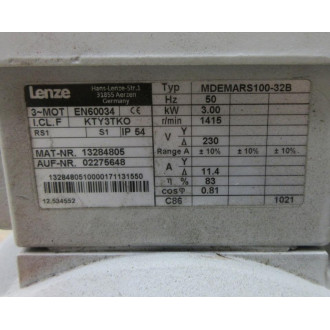 Lenze MDEMARS100-32B Motor KTY3TKO Mounted Not Used - New No Box
