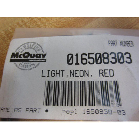 McQuay 016508303 Red Neon Light 165083B-03