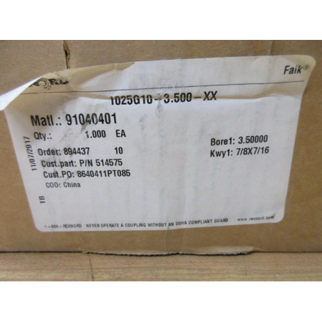 Rexnord 1025G10-3.500 Gear Coupling Hub 1025G