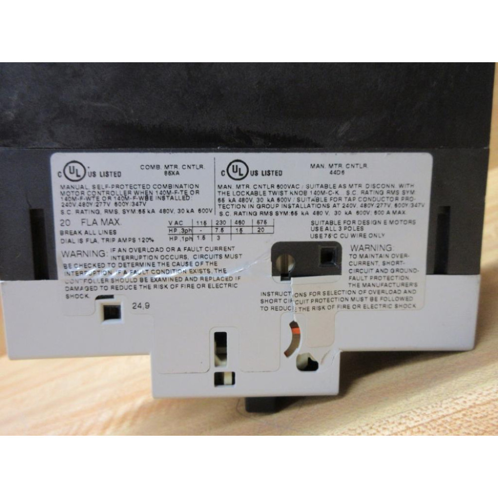 Allen Bradley 140M-F8E-C20 Circuit Breaker 140MF8EC20 Series C, Cracked - Used