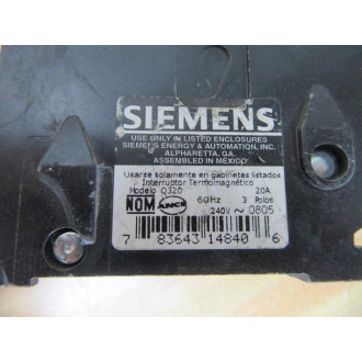 Siemens Q320 Circuit Breaker 3 Pole 20A - Used