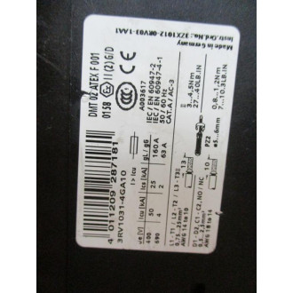 Siemens 3RV1031-4GA10 Sirius Motor Starter 3RV10314GA10 Chipped Corner - Used