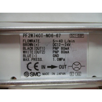 SMC PF2W740T-N06-67 Digital Flow Switch PF2W740TN0667 - Used