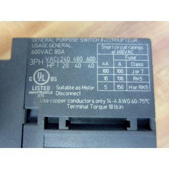 ABB OT80FT3 Disconnect Switch 0T80FT3 - Used