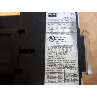 Dayton 6EAV9 3P Magnetic Contactor - Used