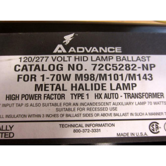 Philips Advance 72C5282-NP HID Lamp Ballast 72C5282NP
