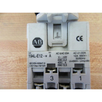 Allen Bradley 194L-E12-5511 Load Switch 194LE125511 W194L-HE4A-375 Knob - Used