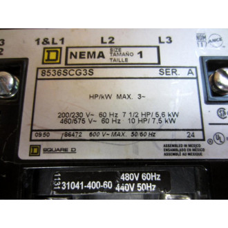 Square D 8536-SCG3S Starter 8536SCG3S Like New - Used