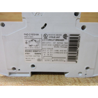 Moeller FAZ-C153-NA Eaton 15A Circuit Breaker FAZC153NA - New No Box
