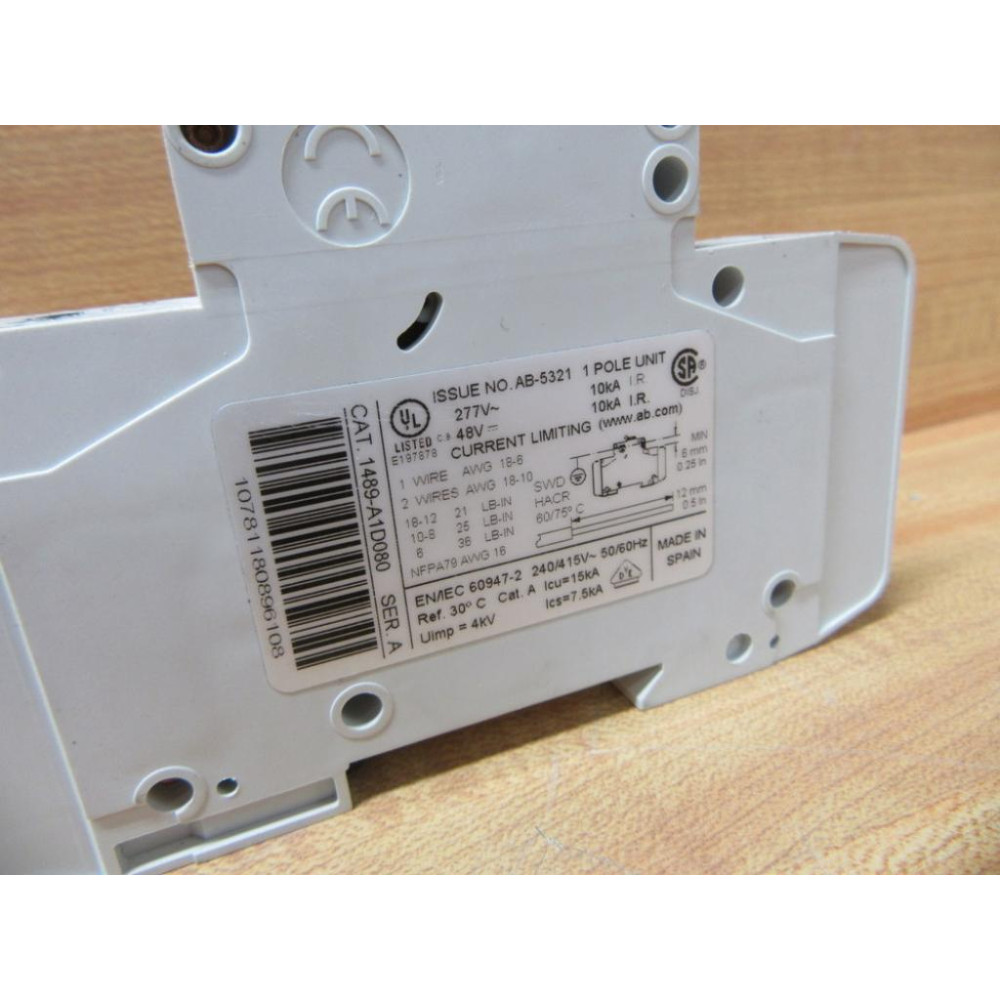 Allen Bradley 1489-A1D080 Circuit Breaker 1P 8 Amp 1489A1D080 - New No Box