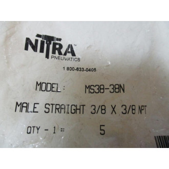 Nitra MS38-38N Tube Fitting MS3838N (Pack of 5) - New No Box