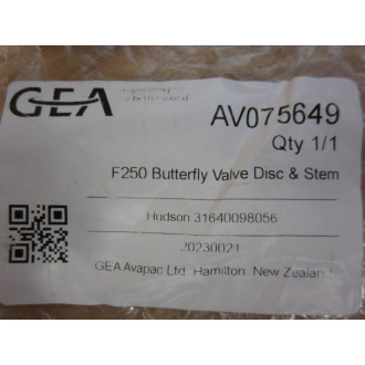 GEA AV075649 F250 Butterfly Valve Disc & Stem - New No Box